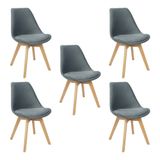 Kit 5 Cadeiras Charles Eames Leda Veludo Luisa Saarinen Estofada Base Madeira