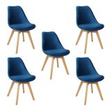 Kit 5 Cadeiras Charles Eames Leda Veludo Luisa Saarinen Estofada Base Madeira