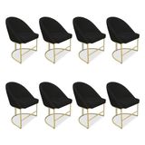 Kit 08 Cadeiras Poltrona De Jantar Bela Veludo Preto Base Metálica Industrial Dourado - Pallazio