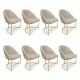 Kit 08 Cadeiras Poltrona De Jantar Bela Veludo Base Metálica Industrial Dourado - Pallazio Cor Grafite