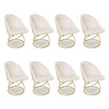 Kit 08 Cadeiras Poltrona De Jantar Bela Veludo Base Metálica Luxo Dourado - Pallazio Cor Bege