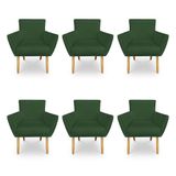 Kit 6 Poltronas Decorativa Leticia Suede Verde Pés Palito Castanho - Pallazio