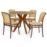 Conjunto Mesa De Jantar Redonda Marci 100cm Natural Com 4 Cadeiras Roma - Marrom