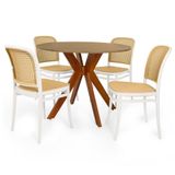 Conjunto Mesa De Jantar Redonda Marci 100cm Natural Com 4 Cadeiras Roma - Branco