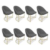 Kit 08 Cadeiras Poltrona De Jantar Bela Veludo Grafite Base Metálica Industrial Dourado - Pallazio
