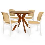 Conjunto Mesa De Jantar Redonda Marci Premium 100cm Natural Com 4 Cadeiras Roma - Branco