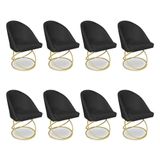 Kit 08 Cadeiras Poltrona De Jantar Bela Veludo Preto Base Metálica Luxo Dourado - Pallazio
