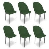 Kit 6 Cadeiras Poltrona De Jantar Ariel Suede Verde Pés De Ferro Preto - Pallazio