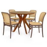 Conjunto Mesa De Jantar Redonda Marci Premium 100cm Natural Com 4 Cadeiras Roma - Marrom