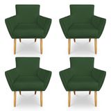 Kit 4 Poltronas Decorativa Leticia Suede Verde Pés Palito Castanho - Pallazio