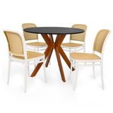 Conjunto Mesa De Jantar Redonda Marci 100cm Preta Com 4 Cadeiras Roma - Branco