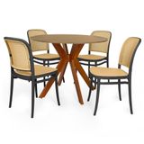 Conjunto Mesa De Jantar Redonda Marci 100cm Natural Com 4 Cadeiras Roma - Preto