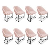 Kit 08 Cadeiras Poltrona De Jantar Bela Suede Rosa Bebê Base Metálica Industrial Preto - Pallazio