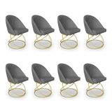 Kit 08 Cadeiras Poltrona De Jantar Bela Linho Grafite Base Metálica Luxo Dourado - Pallazio