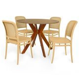 Conjunto Mesa De Jantar Redonda Marci 100cm Natural Com 4 Cadeiras Roma - Nude