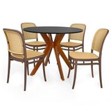 Conjunto Mesa De Jantar Redonda Marci 100cm Preta Com 4 Cadeiras Roma - Marrom