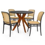 Conjunto Mesa De Jantar Redonda Marci 100cm Preta Com 4 Cadeiras Roma - Preto