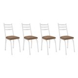 Kit 4 Cadeiras De Cozinha Luisiana Estampado Rattan Bege Pés De Ferro Branco - Pallazio