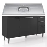 Balcão De Cozinha Com Pia Inox 150cm Pérola Z34 Preto Mpozenato