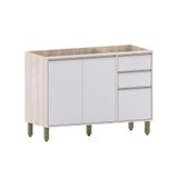Balcão De Pia Sem Tampo Para Cozinha 120cm 2 Portas E 3 Gave Pátina-cinza Cristal