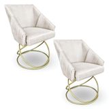 Kit 2 Poltronas Luxo Alana Suede Base De Ferro Dourado - Pallazio Cor Verde