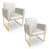 Kit 2 Poltronas Decorativa Nina Suede Base Metálica Industrial Dourado - Pallazio Cor Azul Marinho