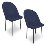Kit 2 Cadeiras Poltrona De Jantar Ariel Suede Azul Marinho Pés De Ferro Preto - Pallazio