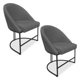 Kit 02 Cadeiras Poltrona De Jantar Bela Veludo Grafite Base Metálica Industrial Preto - Pallazio