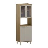 Paneleiro 70 Cm 4 Portas Com Vidro E 2 Nichos Para Microonda Avelã-mocca Laca