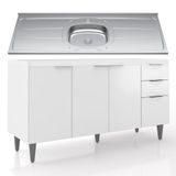 Balcão De Cozinha Com Pia Inox 150cm Pérola Z34 Branco Mpozenato