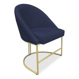 Cadeira Poltrona De Jantar Bela Veludo Azul Marinho Base Metálica Industrial Dourado - Pallazio