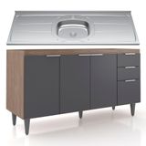 Balcão De Cozinha Com Pia Inox 150cm Pérola Z34 Freijó Grafite Mpozenato