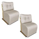 Kit 2 Poltronas Luxo Aurora Linho Base De Ferro Dourado - Pallazio Cor Grafite