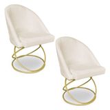 Kit 02 Cadeiras Poltrona De Jantar Bela Veludo Base Metálica Luxo Dourado - Pallazio Cor Grafite