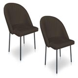 Kit 2 Cadeiras Poltrona De Jantar Ariel Suede Marrom Pés De Ferro Preto - Pallazio