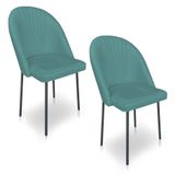 Kit 2 Cadeiras Poltrona De Jantar Ariel Suede Azul Turquesa Pés De Ferro Preto - Pallazio