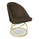 Cadeira Poltrona De Jantar Bela Suede Marrom Base Metálica Luxo Dourado - Pallazio