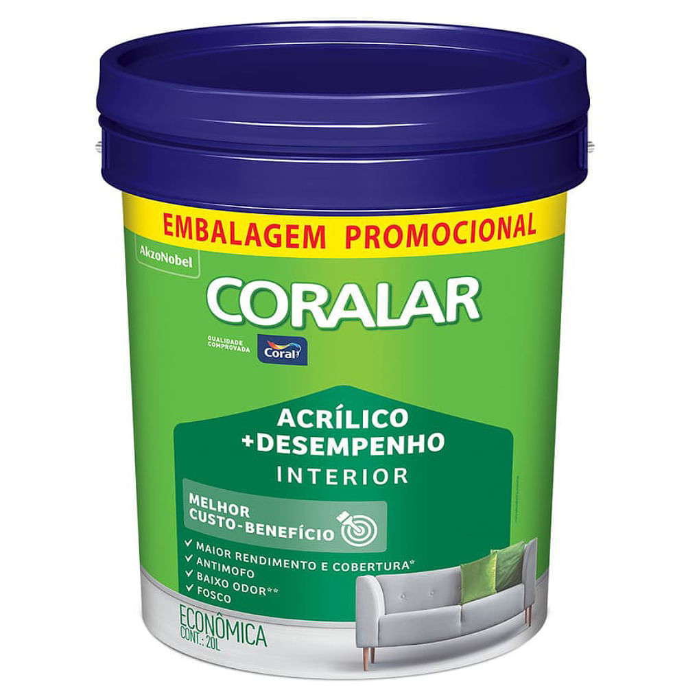 Tinta Econômica Acrílica Fosco + Desempenho Branco 20l - 5885755 - Coral Coral