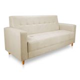 Sofá 03 Lugares 180cm Atenas Suede Pés Castanho - Pallazio Cor Azul Marinho