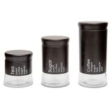 Conjunto Porta Mantimentos Com 3 Potes Will Em Inox E Vidro Preto - D0311 - Dolce Home Dolce Home