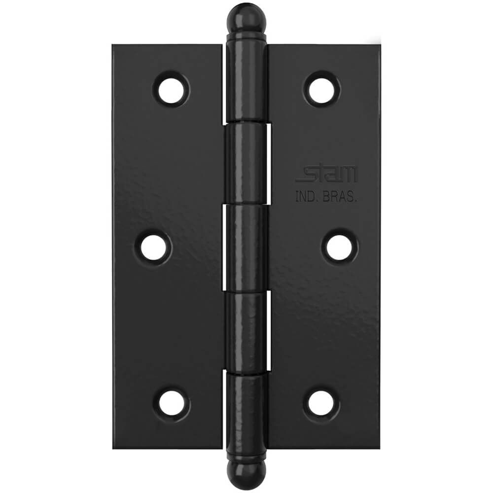 Dobradiça Pino E Bola 3.1/2" X 2.5/16" X 1,7mm Preto Sem Anel E Com Canto Reto - 42073 - Stam Stam