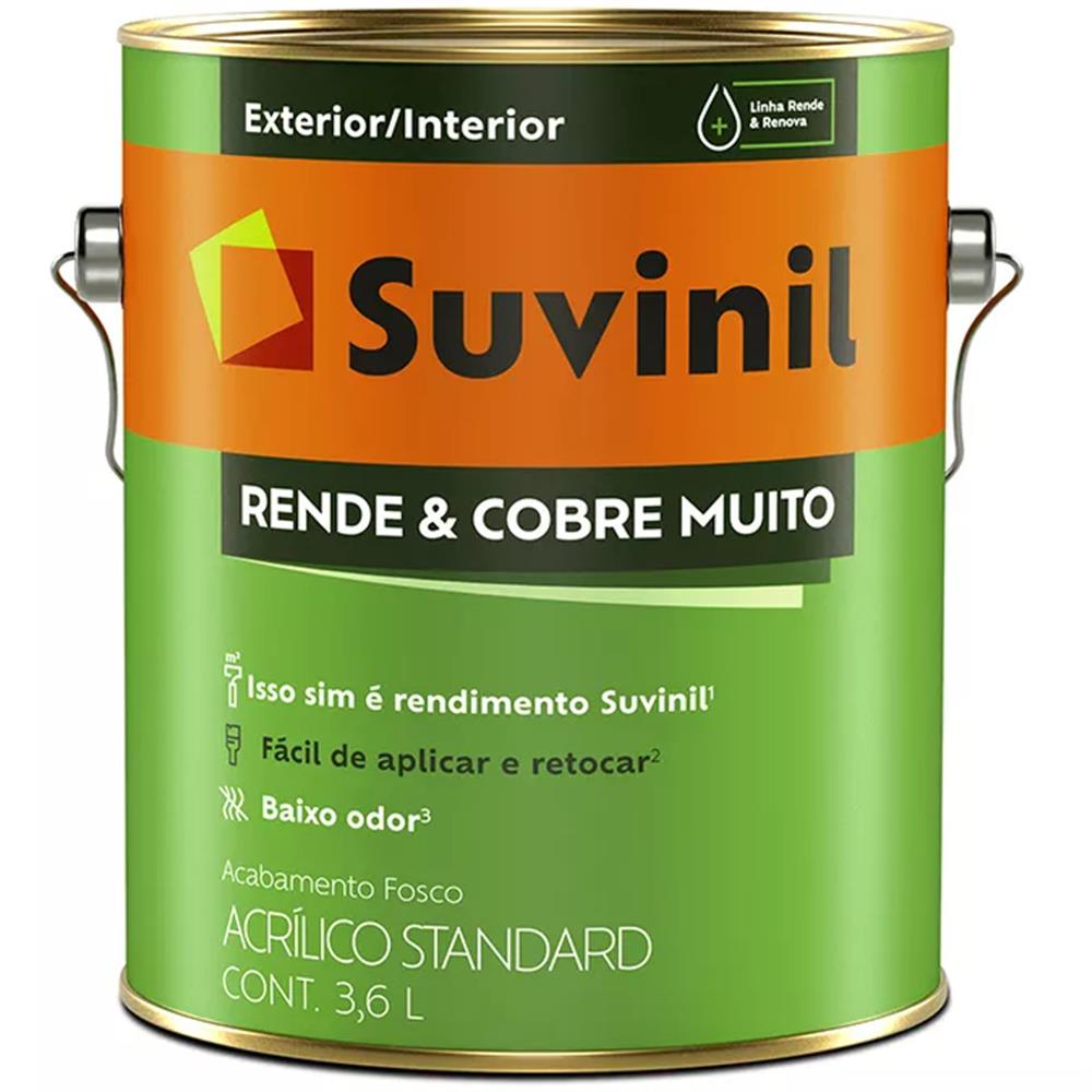 Tinta Acrílica Rende &amp; Cobre Muito Fosco 3.6 Litros Branco - 50308370 - Suvinil Suvinil