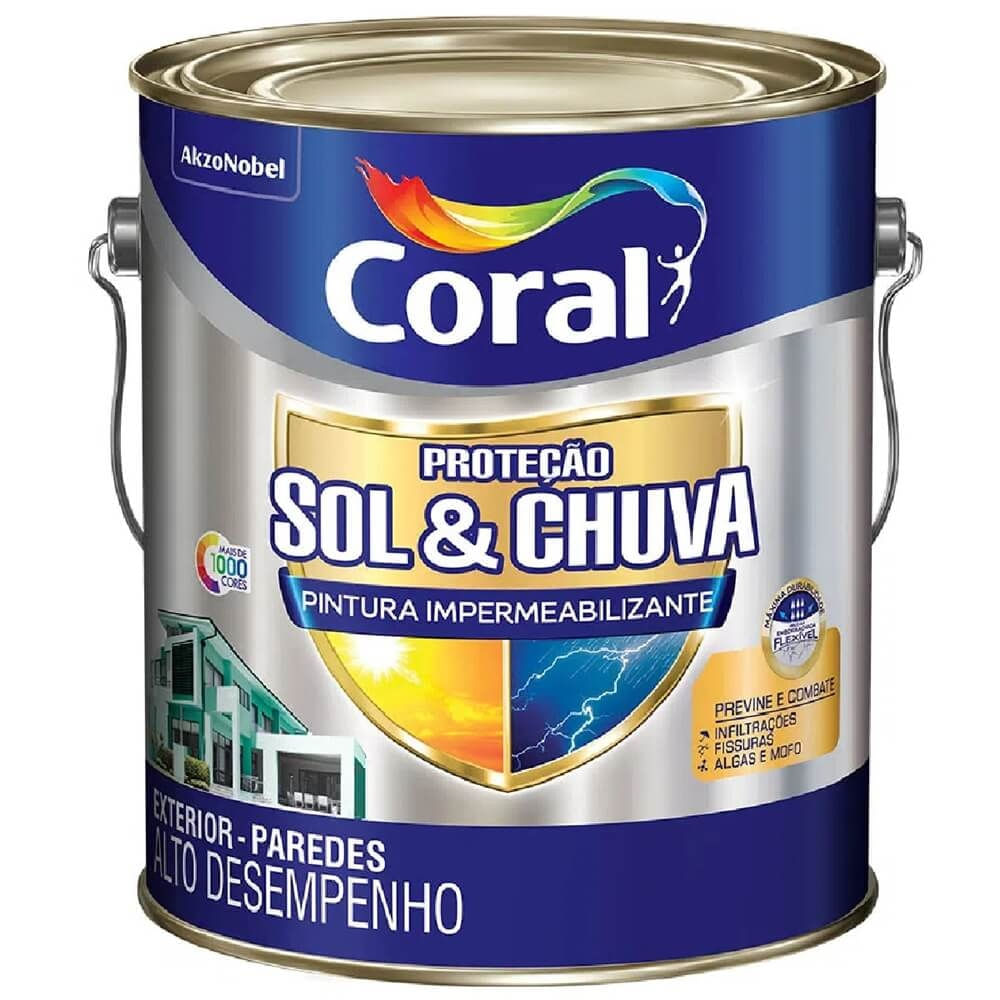 Tinta Acrílica Proteção Sol E Chuva Eggshell 3,6 Litros Branca - 5202627 - Coral Coral