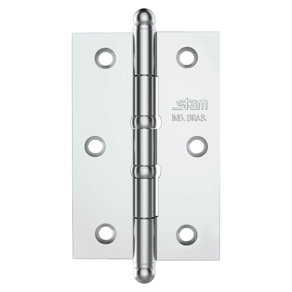 Dobradiça Pino E Bola 3.1/2" X 2.5/16" X 1,7mm Cromado Com 2 Anéis - 42020 - Stam Stam