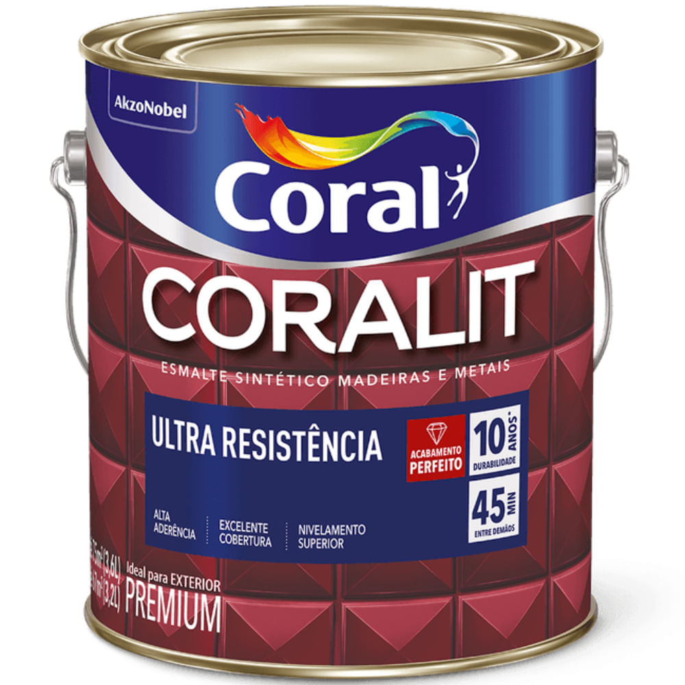 Esmalte Sintético Coralit Ultra Resistência Alto Brilho 900ml Marrom Conhaque - 5202761 - Coral Coral