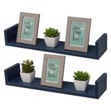 Kit 2 Prateleiras em U 70X15cm Azul com Suporte Invisível