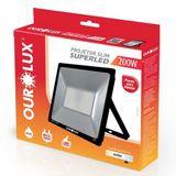 Projetor Superled Slim Preto Bivolt De 200 Watts E 6500k - 03269 - Ourolux Ourolux