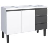 Gabinete Em Aço Netuno Para Pias De 1,20 Metros Branco Com Detalhes Preto Com 2 Portas E 3 Gavetas - P101723 - Cozimax Cozimax