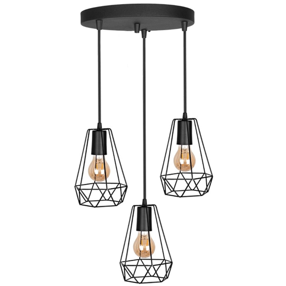 Pendente Mumbai 3 Lâmpadas Preto - Pd180/3pt - Kin Kin