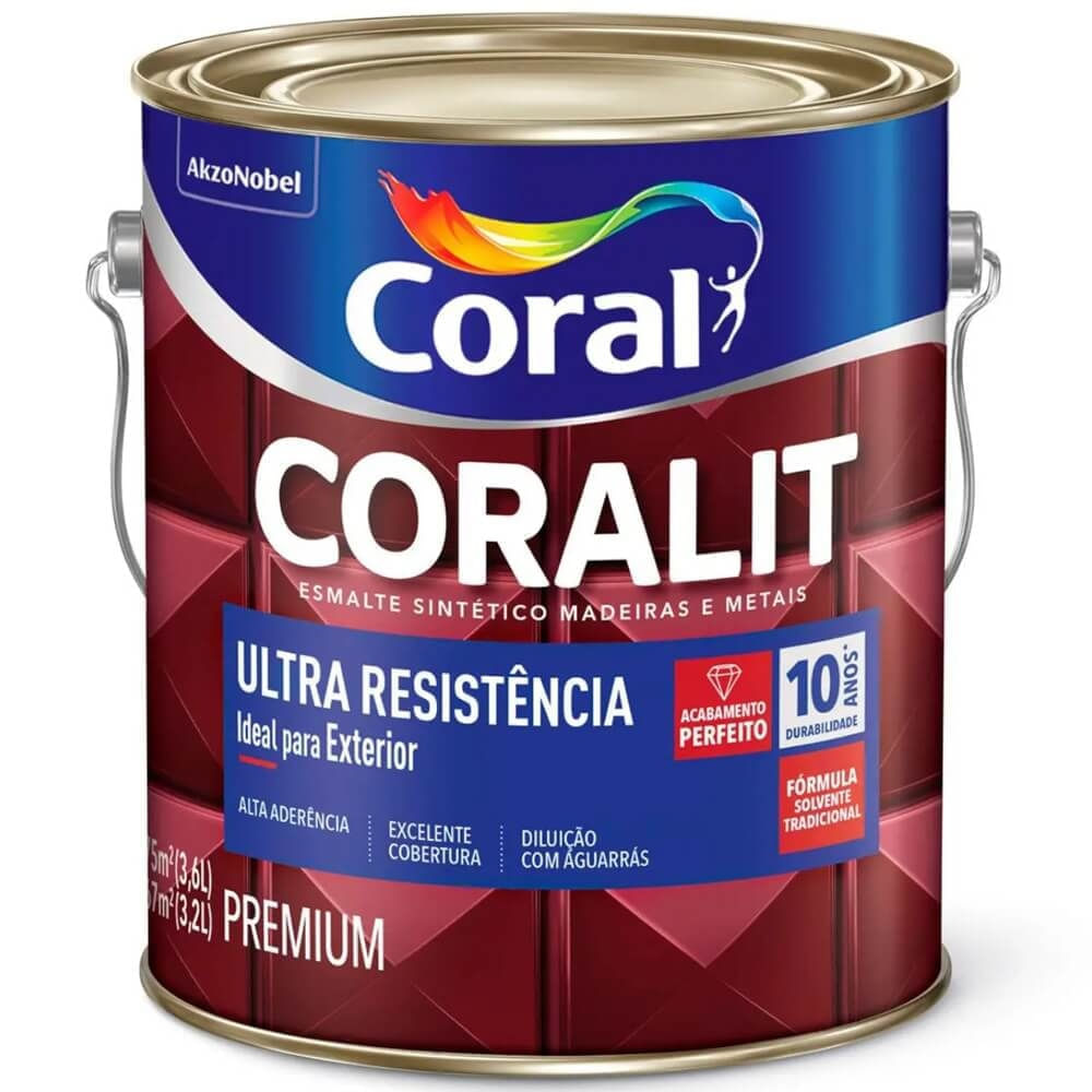 Esmalte Sintético Coralit Ultra Resistência Alto Brilho 3,6 Litros Branco Gelo - 5202678 - Coral Coral